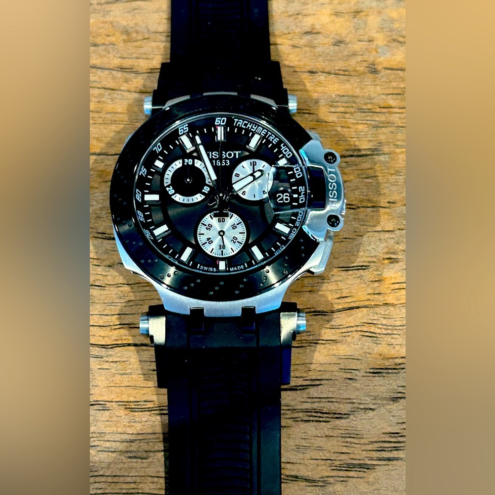 Tissot 1853 Men's Swiss Chronograph T Sport T Race Black Silicone Strap Watch